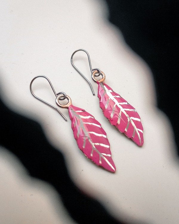 Producto - Aros Hoja (plateado y rosa)