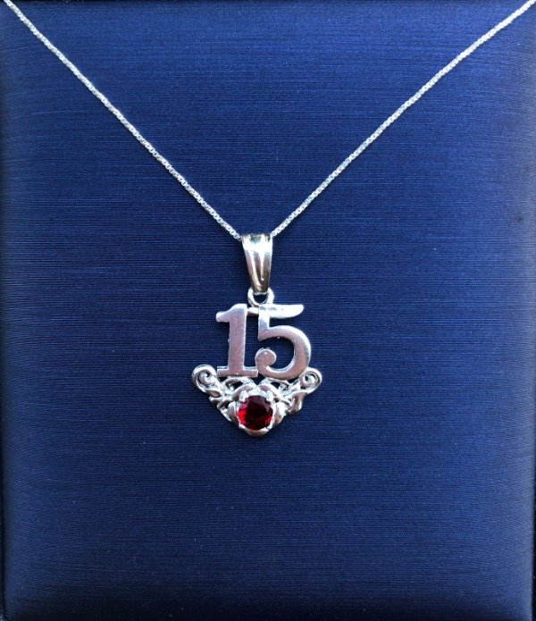 Producto - Conjunto 15 rojo cadena italiana 45 cm dije de plata nacional
