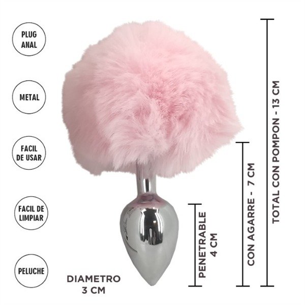 Producto - Plug Anal Metálico con Cola Conejo Rosa