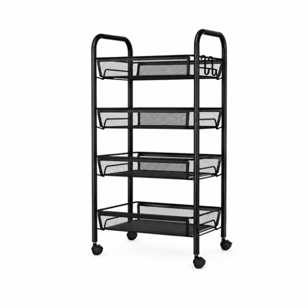 Producto - ORGANIZADOR 4 ESTANTES MEATLICO 42X27X84CM CON RUEDAS PLASTICAS NEGRO