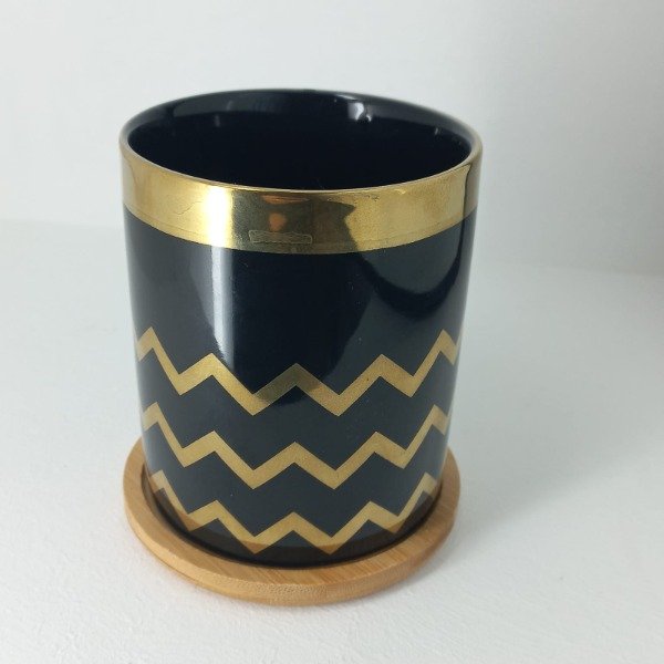 Producto - VASO DECO NEGRO Y DORACO VIDRIO CON BASE