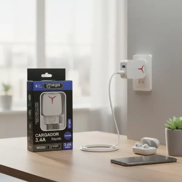 Producto - Cargador Imega V8 3.4a Doble Usb Micro Usb Carga Rapida Color Blanco