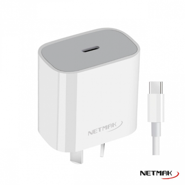 Producto - Cargador universal p/dispositivos USB-C -20W -c/cable USB-C -white -Netmak