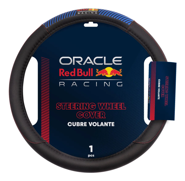 Producto - CUBRE VOLANTE 38CM NEGRO CON LINEAS Y COSTURA BLANCAS - RED BULL RBSWC006BW