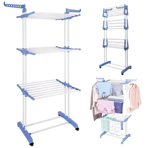 Producto - Tender Ropa Vertical -plegable -3 niveles + 2 alas laterales -4 ruedas giratoria