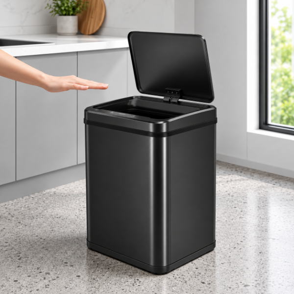 Producto - Tacho De Basura Inteligente Apertura Sensor Acero Inoxidable 50L y 30L Negro - 0