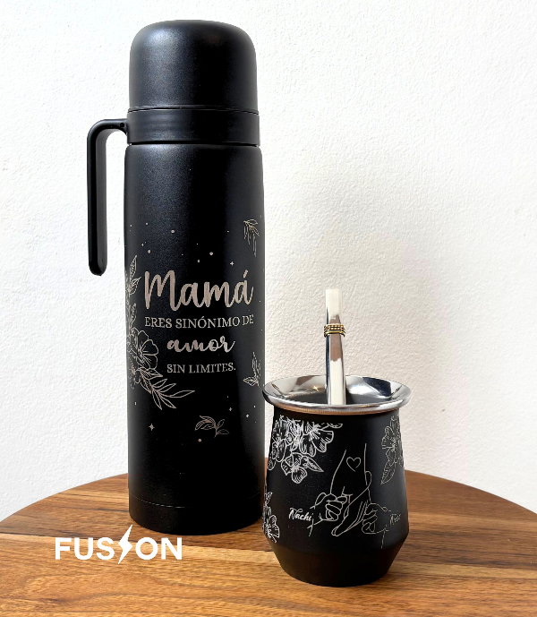 Producto - Combo Térmico Grabado Full 360 - Termo + Mate Acero + Bombilla Chata