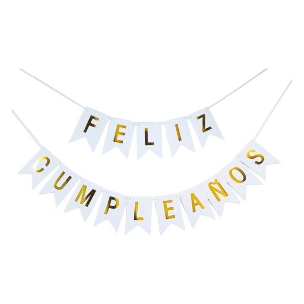 Producto - Banderín Feliz Cumpleaños Blanco con Dorado