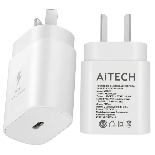 Producto - Cargador Adaptador Cabezal Usb-C - Carga Rápida 35W - Blanco - Aitech