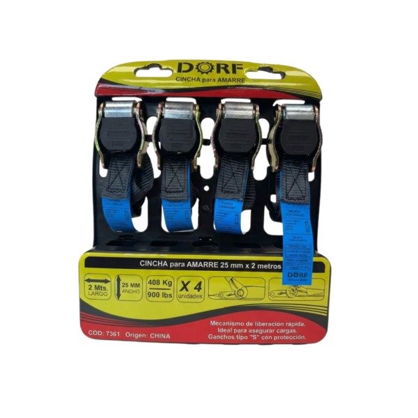 Producto - 7361    CINCHA P/AMARRE 25 mm x 2 Mts. BLISTER x 4 un