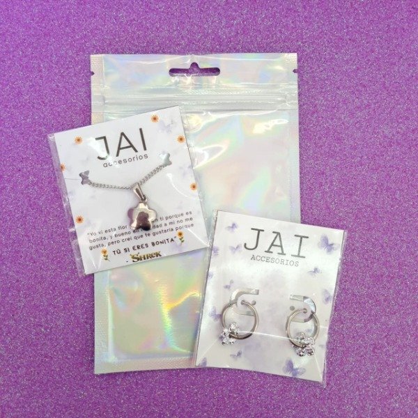 Producto - Set x2 Collar flor inflada y argollas con flor