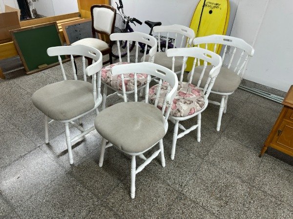Producto - JUEGO 6 SILLAS ESPAÑOLAS BLANCAS ASIENTO TAPIZADO #12156