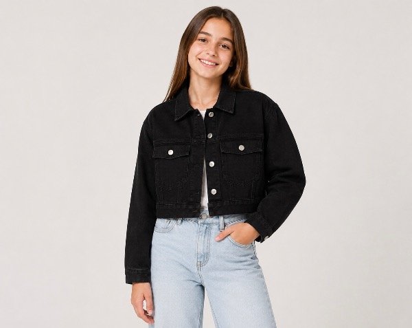 Producto - CAMPERA JEAN MOM NIÑA STRASS NEGRA - 1
