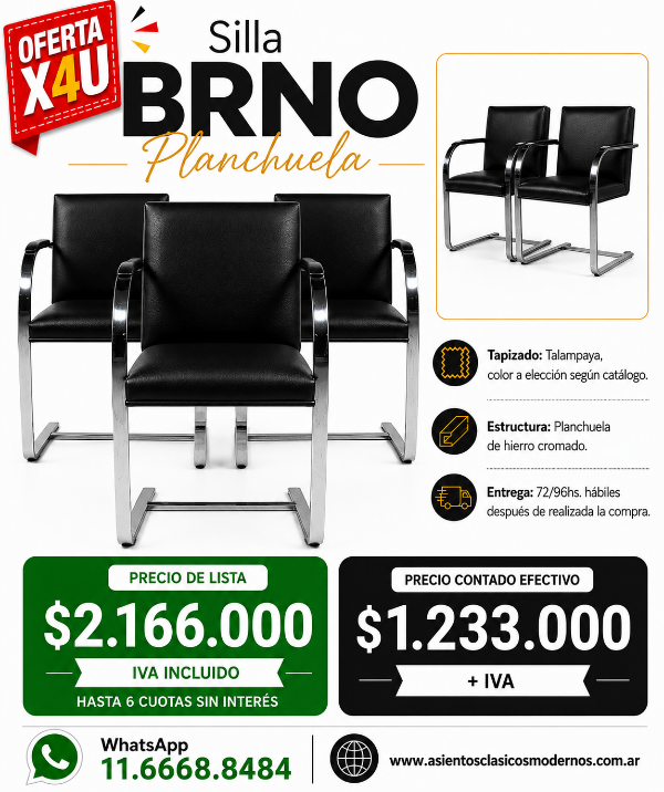 Producto - PRECIO MAYORISTA Silla Sillón BRNO Planchuela x4, ENTREGA INMEDIATA!!