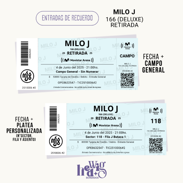 Producto - Entradas de recuerdo 14x6 SIMIL REALES - MILO J Retirada Movistar