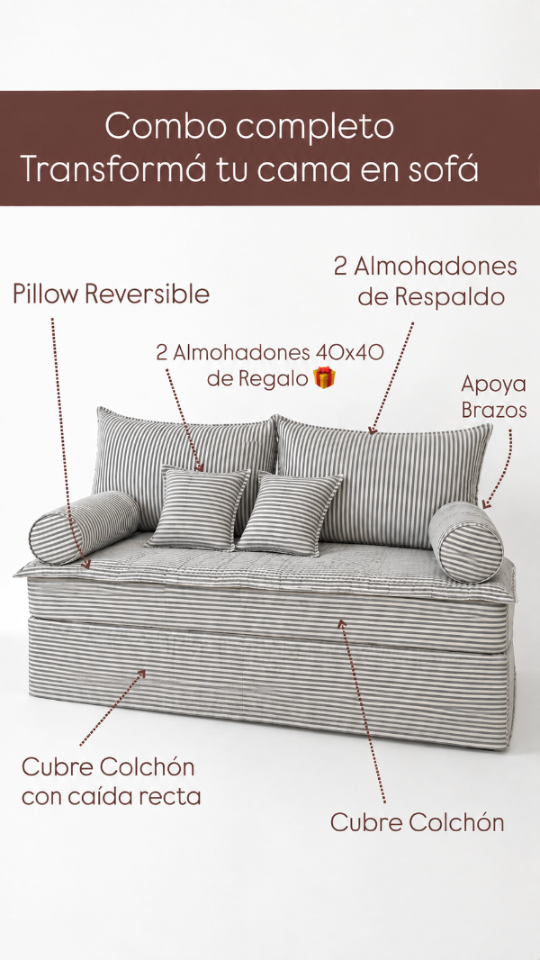 Producto - COMBO COMPLETO - Converti tu cama en sofa (ENVIO GRATIS) Patas cubiertas - 2