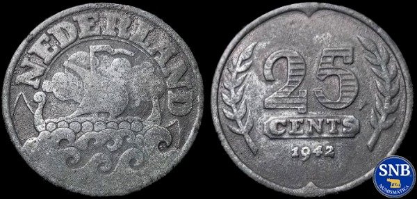 Producto - Países Bajos - 25 Céntimos (1942) KM #174 - Ocupación Alemana