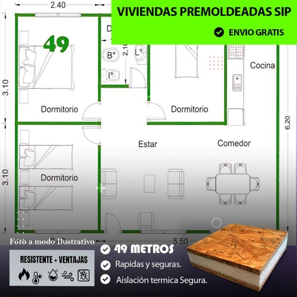 Producto - PREMOLDEADA 49 METROS CUADRADOS "Proyectos a medida, precios imbatibles."