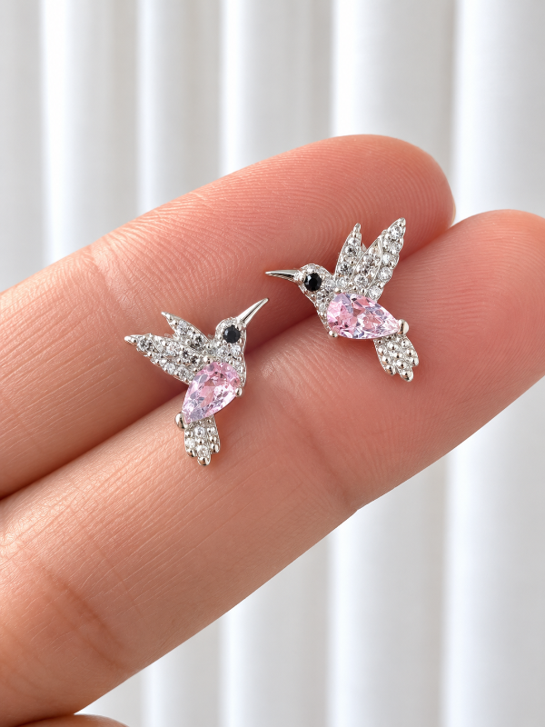 Producto - Aros colibrí con cubics rosa (13mm) - 0