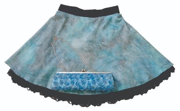 Producto - Pollera Dora- Talle 4 (equivale a 44)- Acqua, plata y negro