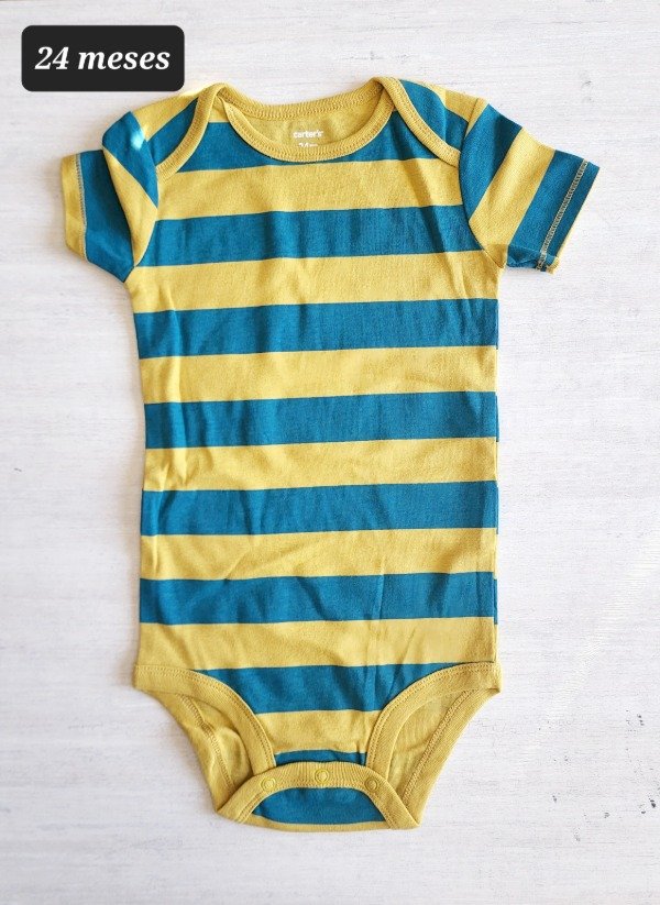 Producto - Body manga corta carters talle 24 meses rayado azul y mostaza