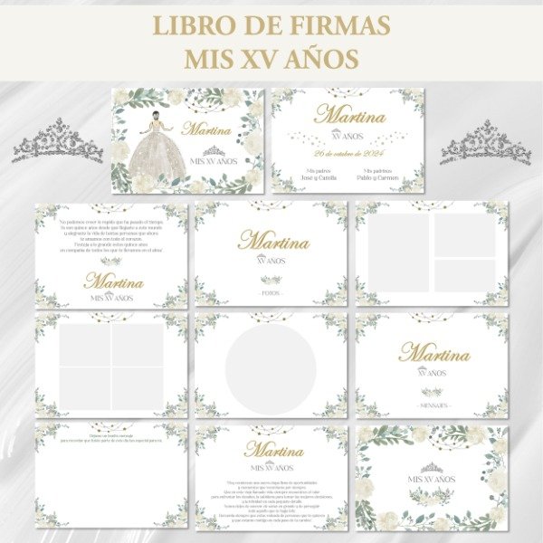 Producto - Kit Imprimible Libro De Firmas Mis 15 Años - Blanco - 5
