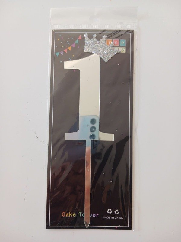 Producto - Cake Topper Número c/Corona 19cm Plata N1