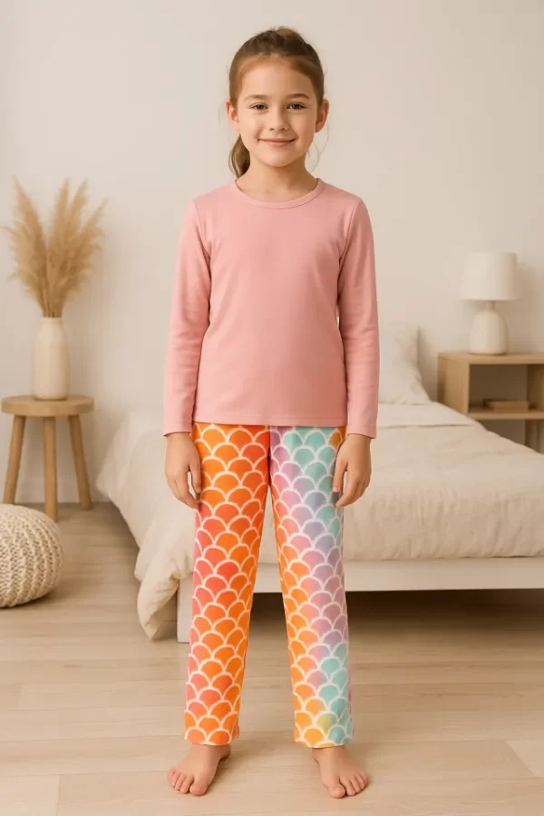 Producto - Pijama Polar Sirena Multicolor Rosa + gomita pelo
