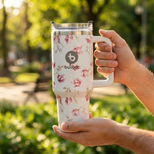 Producto - Vaso Termico Diseño Marmol Floral ANDINO BULLTEC 1200ML blanco rosas - 3