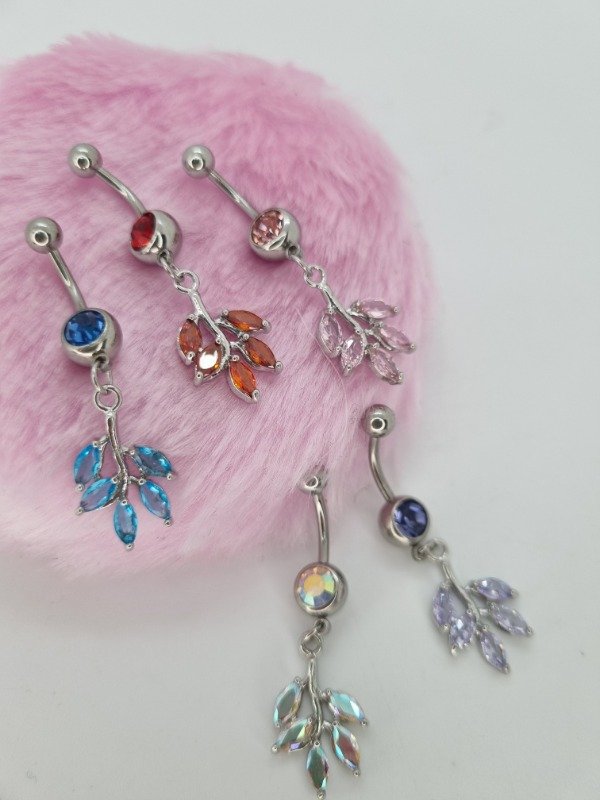 Producto - Piercing ombligo strass colgante hoja gema plat