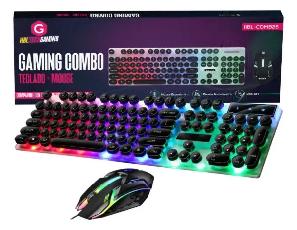 Producto - COMBO GAMING TECLADO MOUSE RGB CABLE BLANCO NEGRO