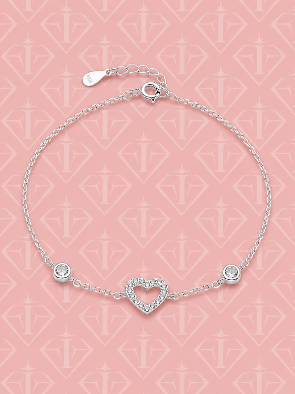 Producto - Pulsera corazón brillo + dos cubic blancos - 1