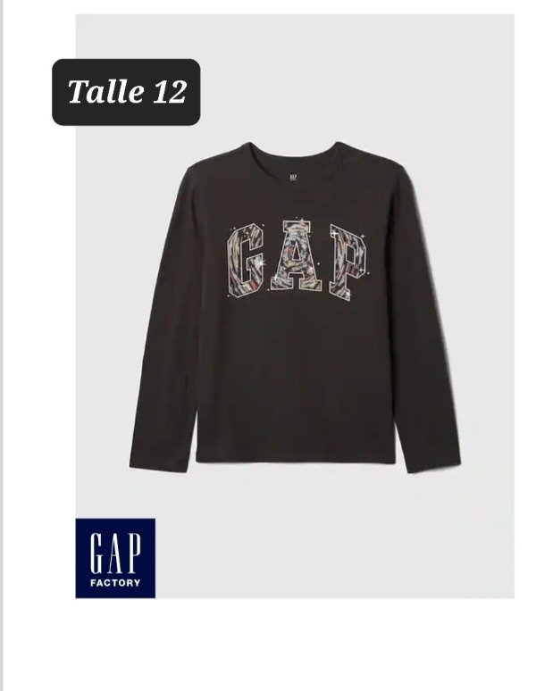 Remera manga larga gap talle 12 negra