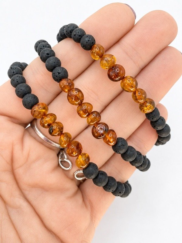 Producto - Pulsera de Lava Volcanica con Ambar