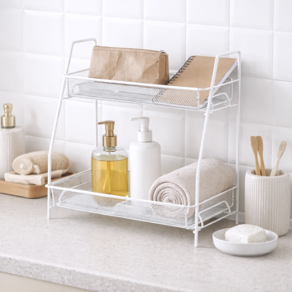 Producto - Estante de metal  doble piso Blanco