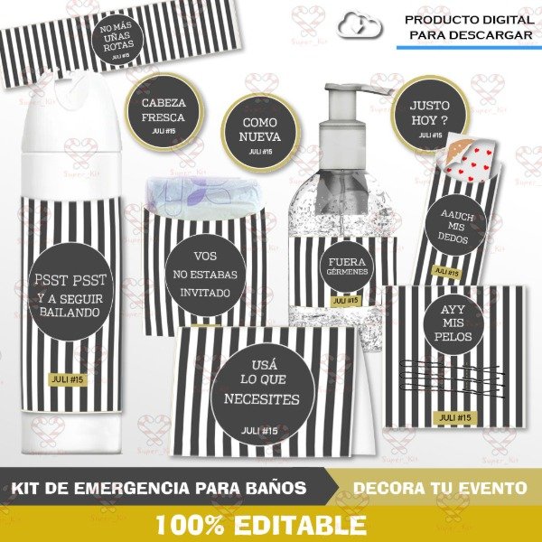 Producto - Kit Emergencia SOS para Baños Blanco y Negro Editable