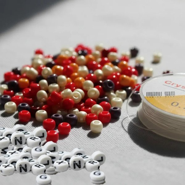 Producto - Mix Mostacillón + Tanza Elástica + Letras - Kit Para Pulseras