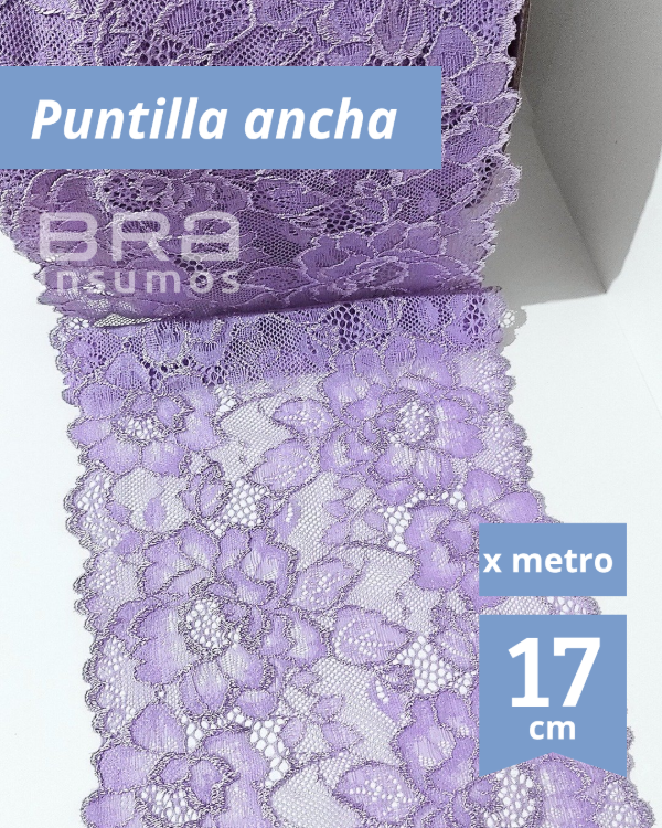 Producto - [P24] Puntilla Elastizada 17 cm - Lila (x Metro)