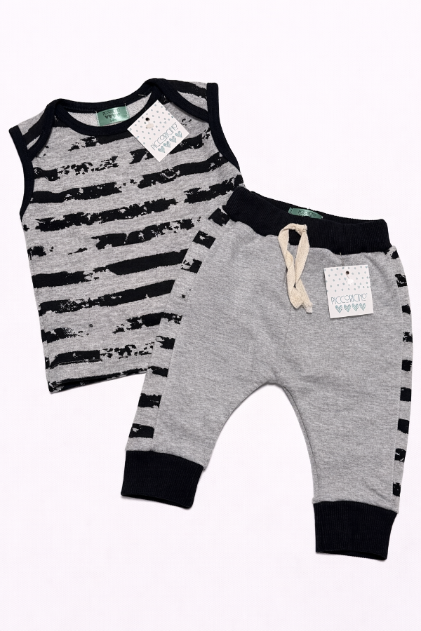 Producto - Chaleco americano rayas y babucha gris rayas