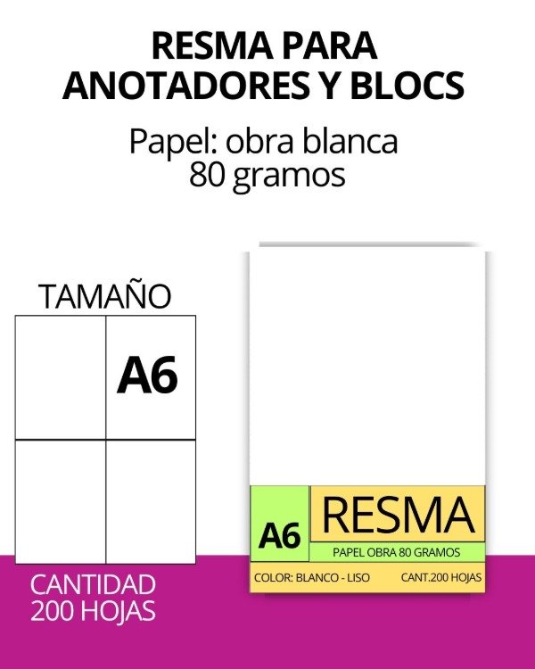 Producto - Resma A6, papel obra  80 gr. (200 hojas)