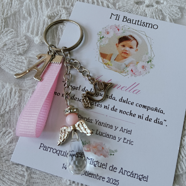 Producto - Llavero Angelito mas paloma e inicial, mas tarjeta personalizada
