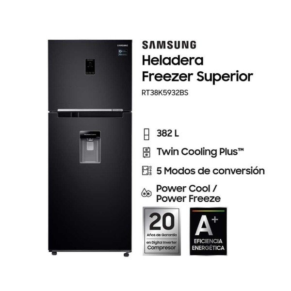Producto - HELADERA SAMSUNG INVERTER RT38 BLACK NO FROST CON DISPENSER 382LTS RT38K5932BS