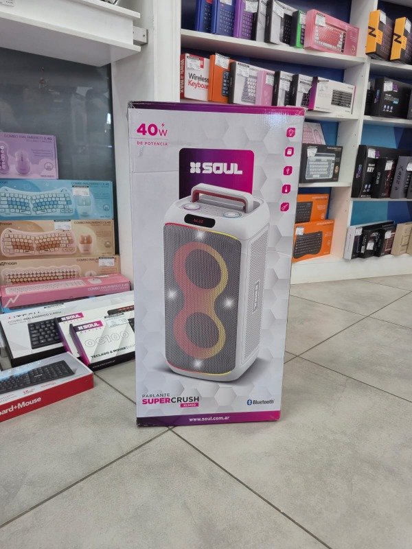 Producto - Parlante Bluetooth Super Crush 40W 6.5 x2 Led Blanco Soul PLT-XL1400