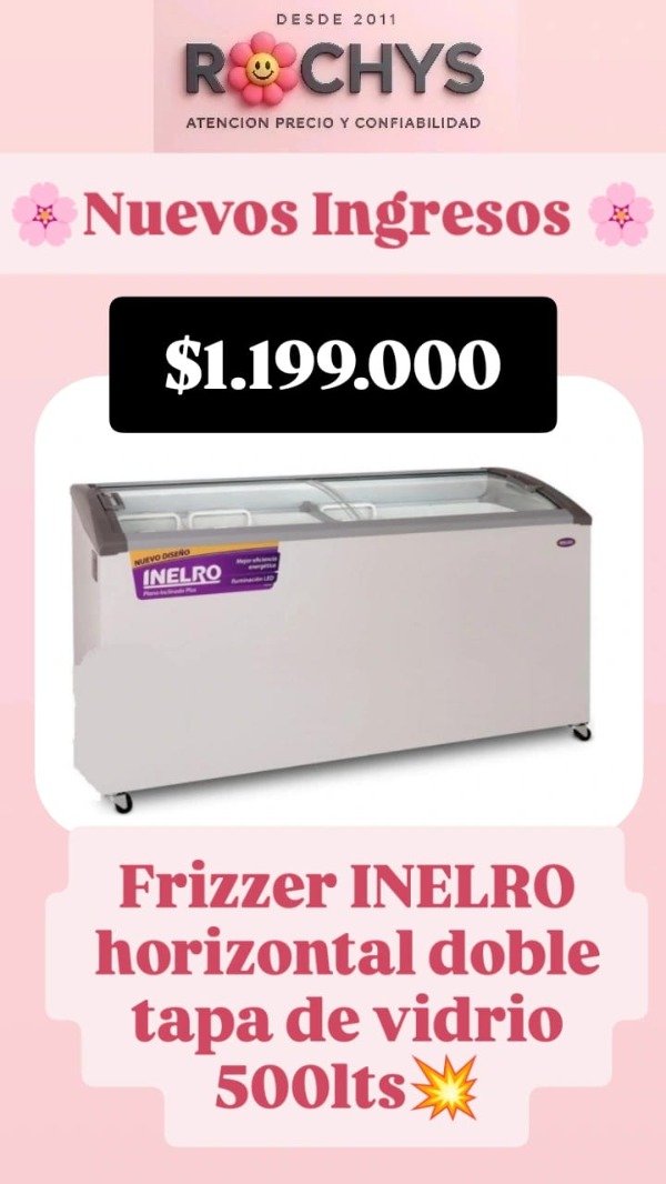 Producto - FREZZER INELRO DOBLE TAPA DE VIDRIO 500LTS