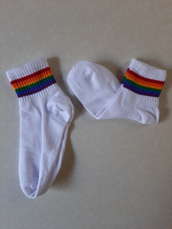 Producto - Soquete alto adulto - Blanco rayas colores