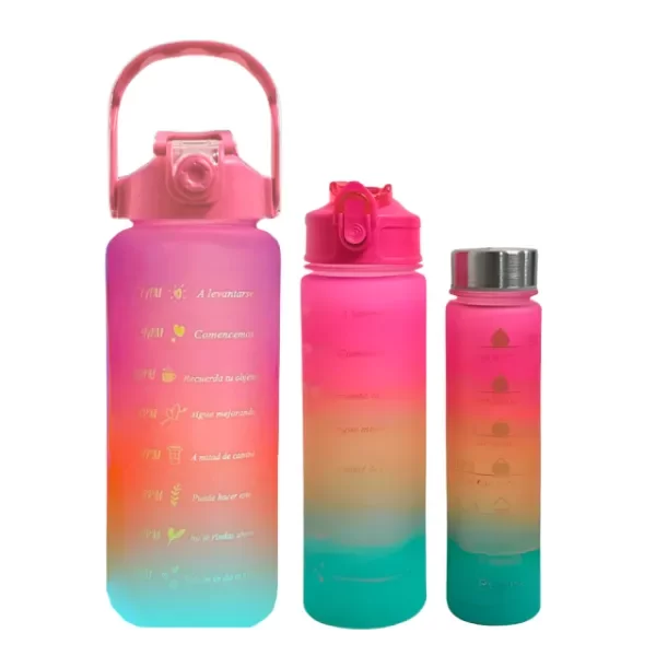 Producto - Botellas Motivacionales Degrade Set X3 Plástico Con Pico