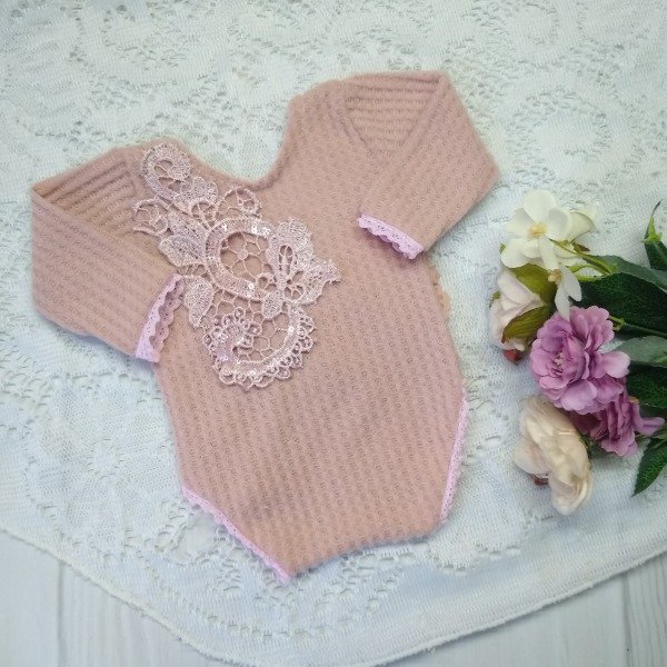 Producto - Body Rosa viejo lanilla aplique NB