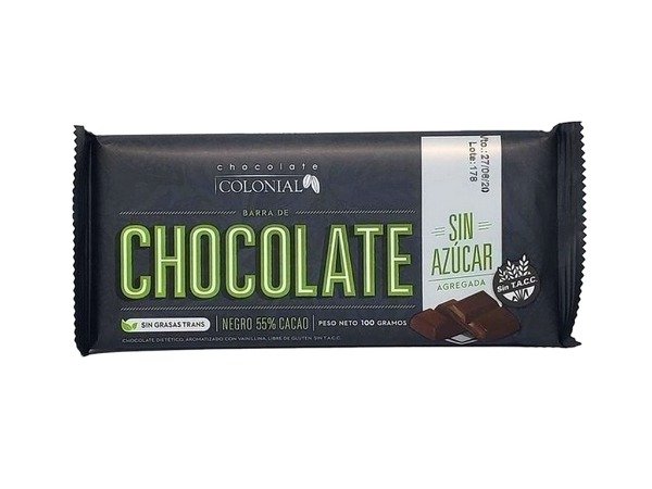 Producto - Tableta Colonial Sin Azucar 55 Cacao x 100gr