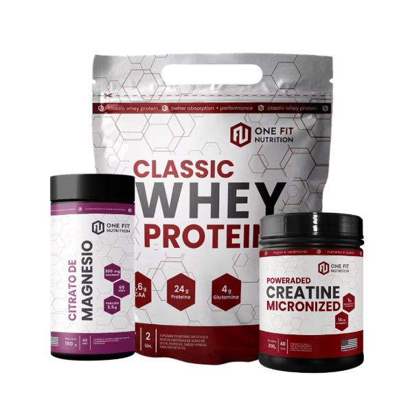 Producto - COMBO ONE FIT - PROTEINA 2 LB. + CREATINA 200 GRS. + MAGNESIO 150 GRS.