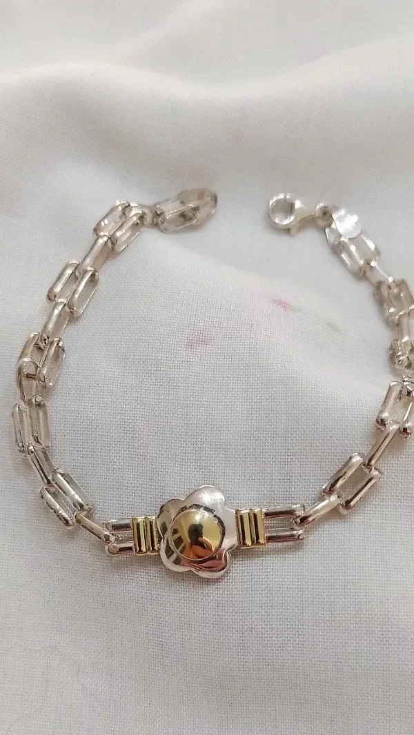 Producto - Pulsera Plata y Oro con centro flor gruesa con aplique